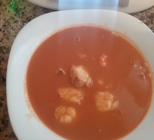 Crema de rape y gambas...